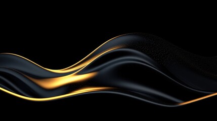 A digital illustration of a flowing black and gold wave against a black background.