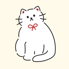 Cute cartoon cat illustration sitting with line vector sticker
