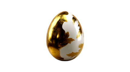 Luxury gold leaf decorated egg on white background, cut out transparent