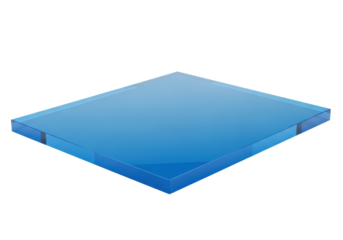 Sleek, rectangular, translucent azure blue acrylic poster, pristine, sharp edges, on a transparent background with diffuse studio light, concept of technological clarity and innovation