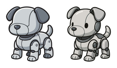 Fototapeta premium A dog is shown in two different poses, one with a robotic appearance and the other with a more traditional dog appearance