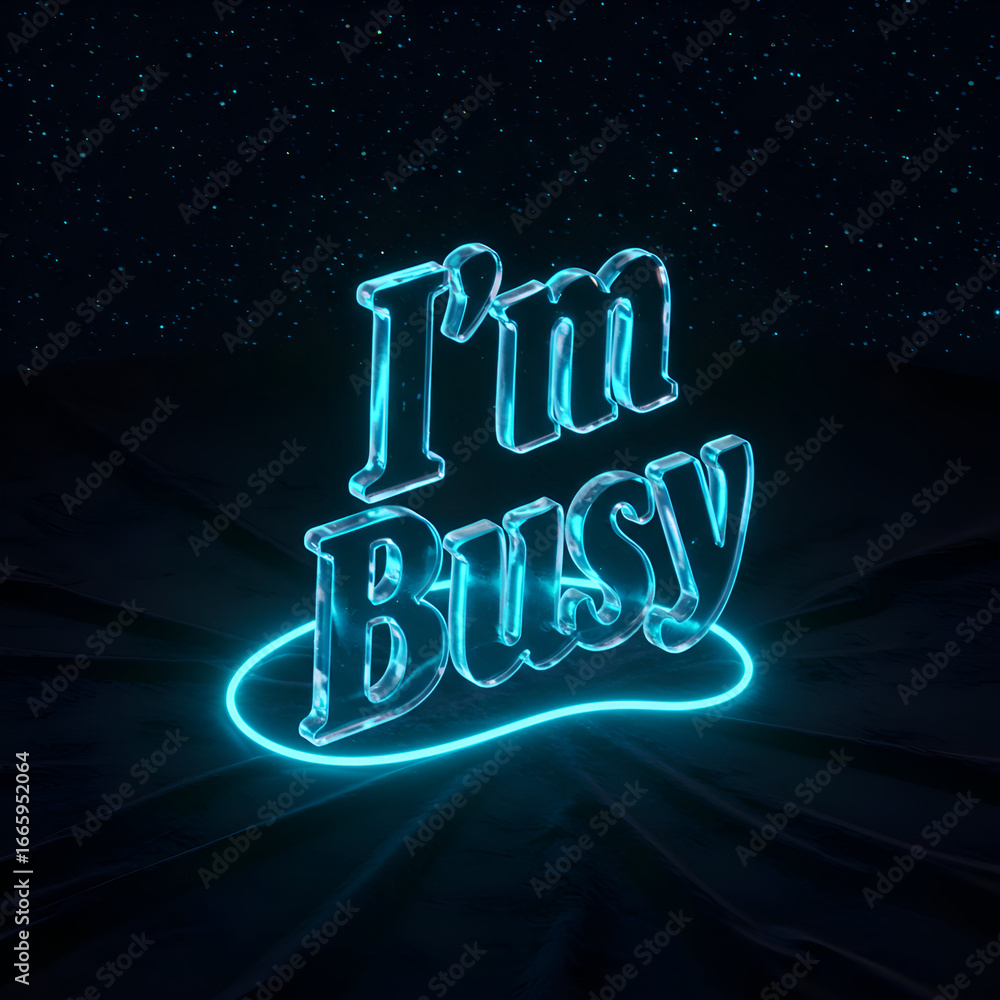 Aufkleber illuminated i'm busy sign on a dark background. neon text display with a subtle, liquid-like base. m