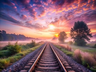 Fototapeta premium railway at sunset