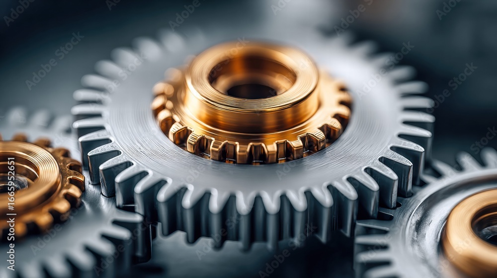 Poster intricate gears interlock, showcasing precision and mechanical complexity in a close-up shot.