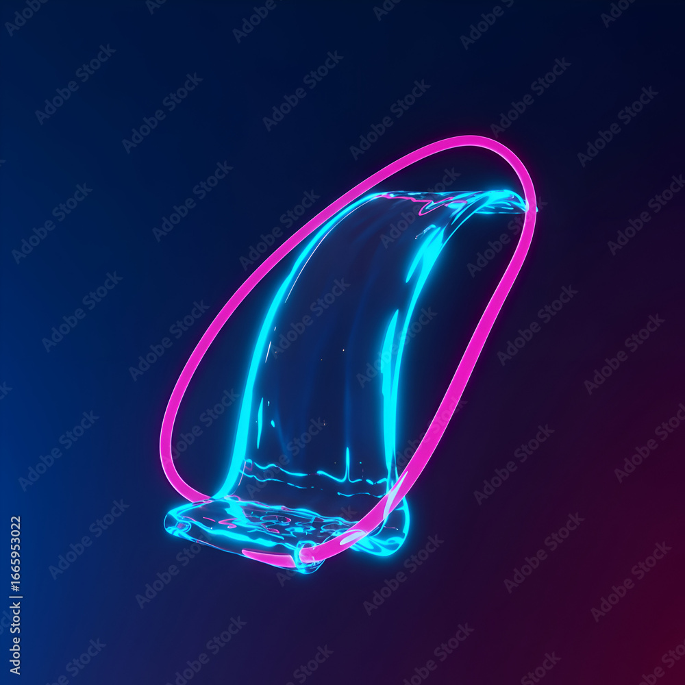Poster abstract neon liquid stream with glowing pink outline in dark background. fluid dynamic form with vi
