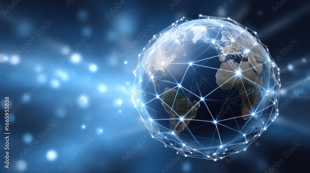 Aufkleber tech network with digital globe and connecting lines
