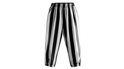 Black and white striped athletic pants with elastic waistband and cuffs, cut out transparent