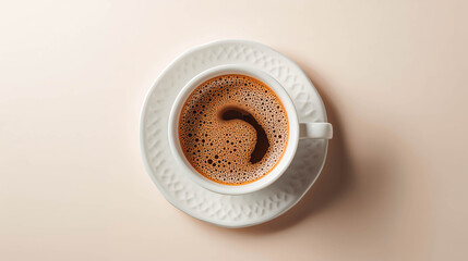 Top view of coffee cup on saucer
