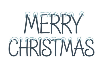 Merry christmas text illustration with snow cap decorations on isolated white background