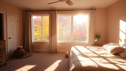 "Bright Autumn Morning in a Cozy Bedroom"
