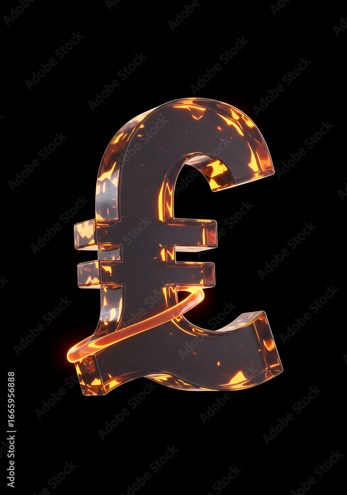 Aufkleber Abstract pound sterling symbol with fiery, glowing effect. Isolated design element for financial or digital media. Generic professional use with a global application.