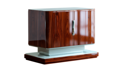 High Gloss Wood Cabinet with Glass Top and Metal Handle, cut out transparent