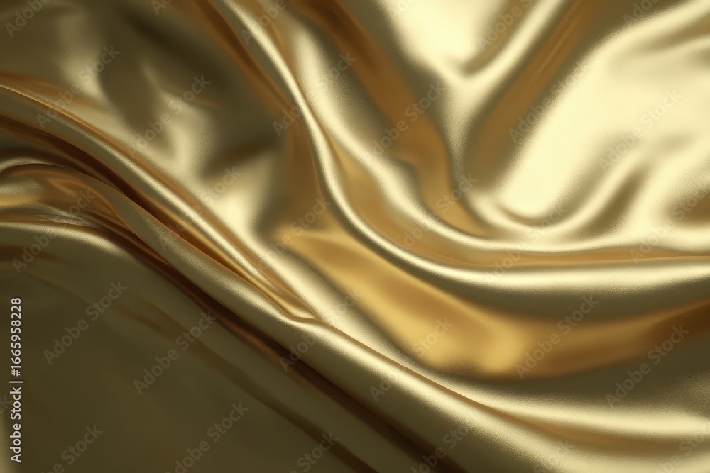 Poster smooth golden fabric drapes gracefully, reflecting light and creating a luxurious aesthetic suitable