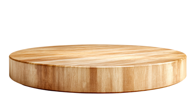 Round wooden display podium with natural wood grain texture, cut out transparent - Powered by Adobe