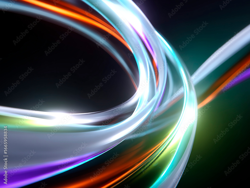 Aufkleber abstract composition of dynamic glowing light trails in various colors swirling across a dark backgr