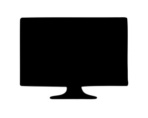 Solid Black Computer Monitor Silhouette with a Rectangular Screen and Base