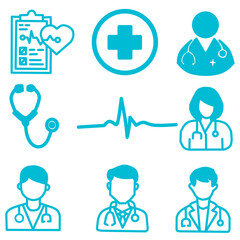 a set of medical icons minimalist blue color