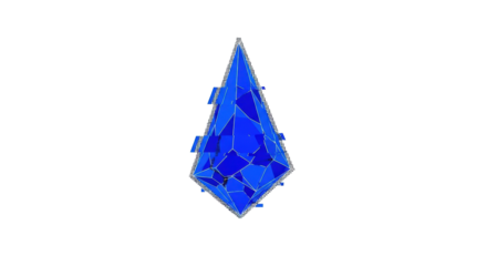 A singular, sharp, angular electric blue digital anomaly with fractured edges and a pixelated border, isolated on a transparent minimalist background with copy space. Concept of digital disruption