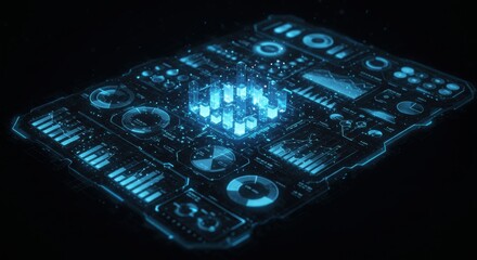 Futuristic holographic interface with glowing blue elements