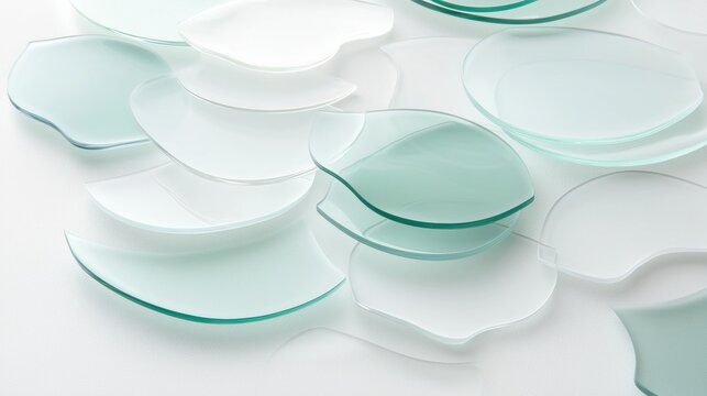 A collection of broken glass pieces in various shapes and sizes.