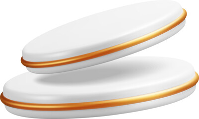 3D Rendering of Elegant White Discs with Gold Trim