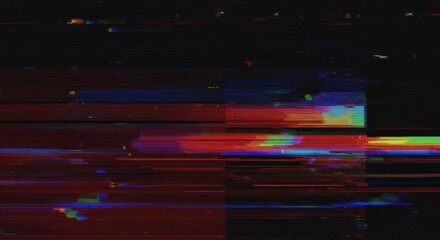 VHS tape glitch background distorted VCR static with rainbow color bleed.