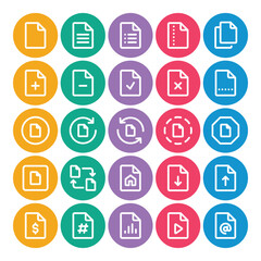 Circle color outline icons set for Files documents.