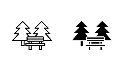 Obraz premium Park Icon Set. Trees, forest and bench vector illustration on white background