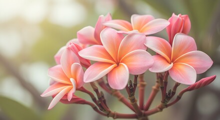 Beautiful pink and orange plumeria flowers closeup