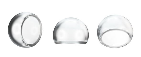 Three glass shapes resembling domes in perspective view