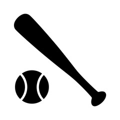Simple black and white baseball bat and ball illustration for sports themed designs and digital artwork featuring athletic equipment for recreation