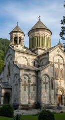 Fototapeta premium Majestic view of Gelati Monastery architectural design with crosses