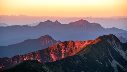 Golden Hour Mountain Ridges Illuminated by Sunset's Fiery Glow