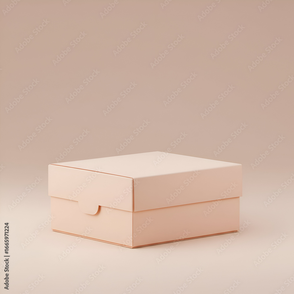 Poster light peach colored box in a minimalist studio setting. empty box with a simple design, angled view,