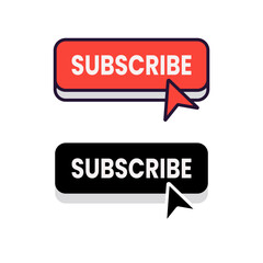 A clean and modern vector design of a subscribe button with a clicking cursor, available in both red and black. Perfect for web design, social media, and video content.