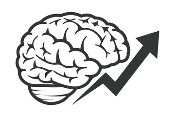 Brain with Rising Arrow Growth Concept Isolated on White Background