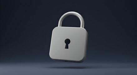 Fototapeta premium Gray padlock in a dark studio setting. Geometric, 3D model of a padlock, showing security, and safety themes. Digital graphic design element, in a professional setting.