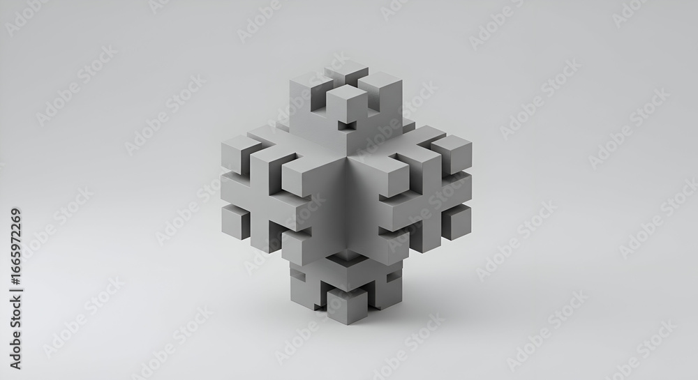 Poster abstract gray geometric design in a neutral setting. intricate structure of interconnected cubes wit