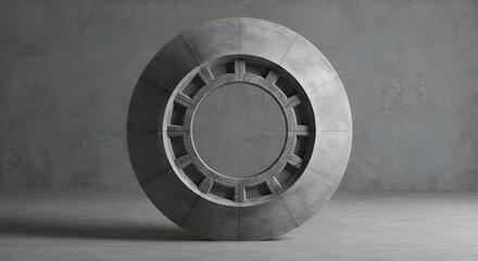 Fototapeta premium Gray concrete oval architectural element with a central, empty circular opening. Modern, minimalist architectural design feature in a neutral, contemporary interior setting.