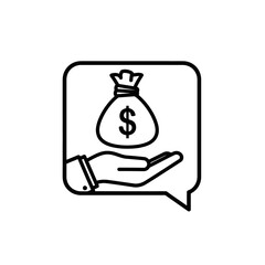 Vector art of line art icon of a hand holding a money bag with a dollar sign, symbolizing financial transactions, wealth, and economic concepts
