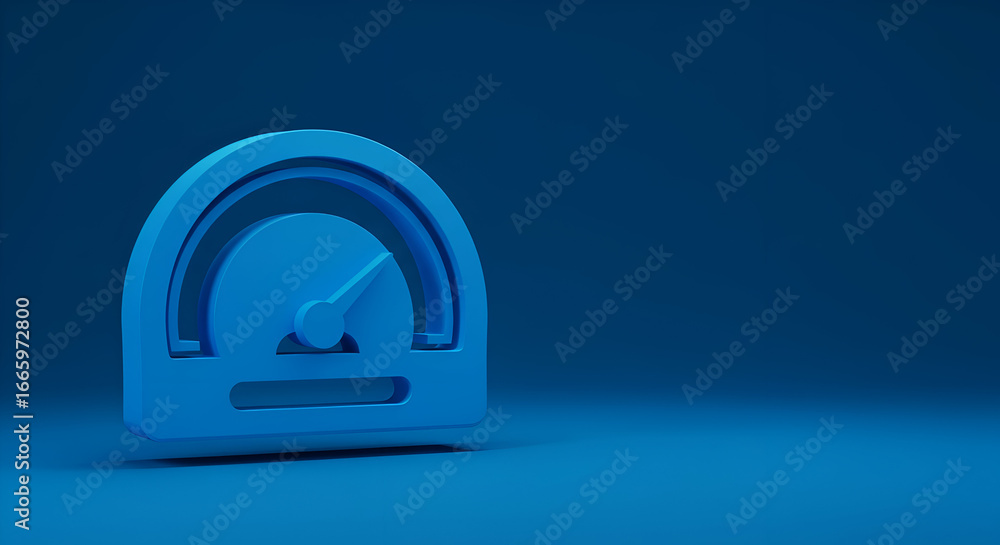 Poster 3d rendering of a blue speedometer icon on a deep blue background. modern digital design element for