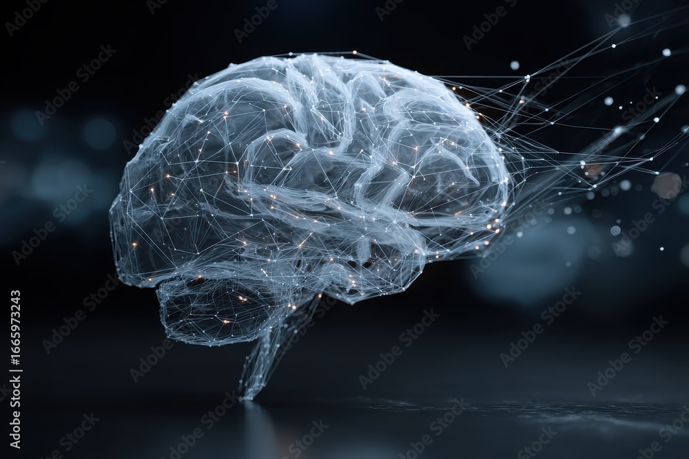 Poster creative ai brain showcasing advanced artificial intelligence development in a futuristic environmen