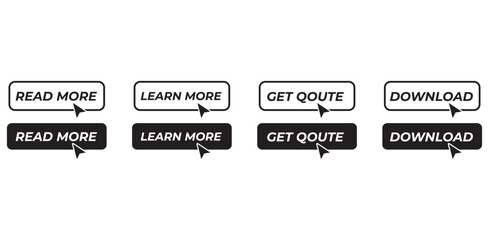 CTA button in black & white. Read more button with arrow pointer vector icons. Read more button, Learn More button, Get Quote button, Download button,  Black Color, Website Icon. 03.eps
