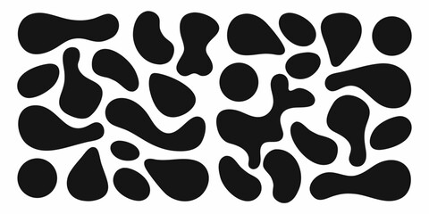 Abstract black fluid shapes on white background organic blobs and spots