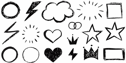 Hand drawn vector doodle elements set black and white illustration