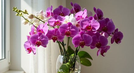 Pink and white orchids bouquet in vase