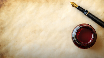 Antique burgundy ink on a background of old parchment and weathered paper. Illustration for an old letter background.