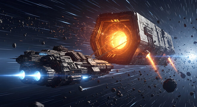 Asteroid Mining Ventures heavy spacecraft approaches a resource‑rich rock - Powered by Adobe