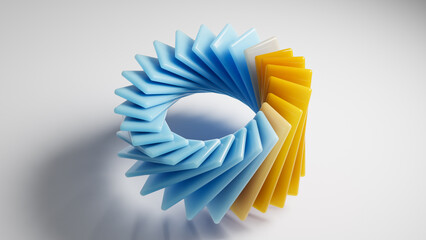 Abstract circular design creating a visually striking image with blue and yellow tiles