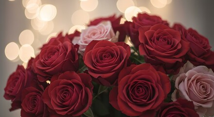 Obraz premium Red and pink roses bouquet close up